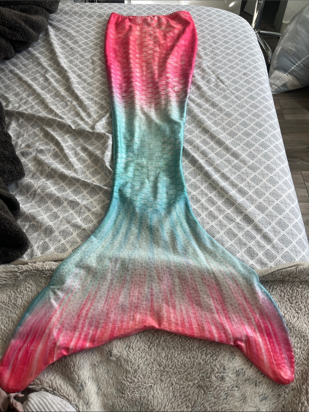 Kids One-Piece Mermaid Swim Tail - Pink & Aqua Gradient